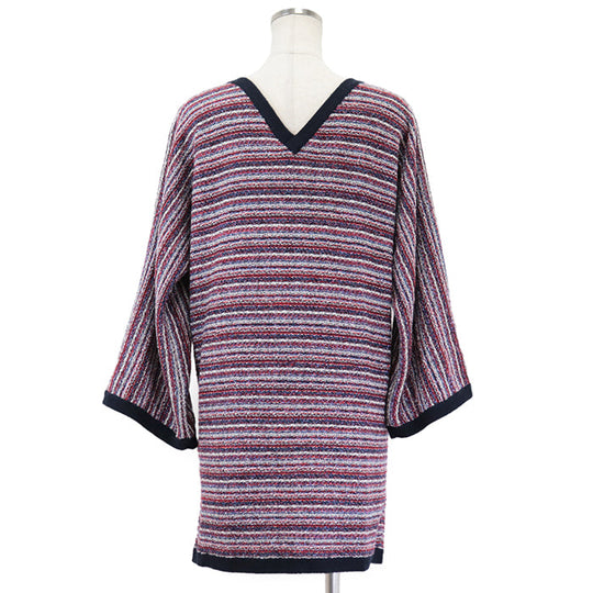 CHANEL knit 67% cotton, 19% cashmere Tricolor Navy P42939 Women 38 Used Authentic