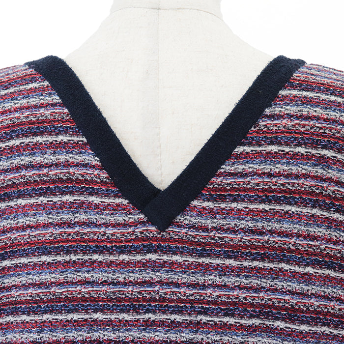 CHANEL knit 67% cotton, 19% cashmere Tricolor Navy P42939 Women 38 Used Authentic