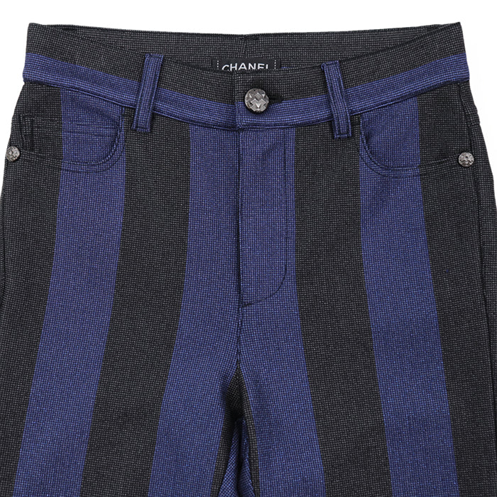 CHANEL Pants 51% cotton, 26% rayon Black, Blue P53830 Women 36 Used Authentic