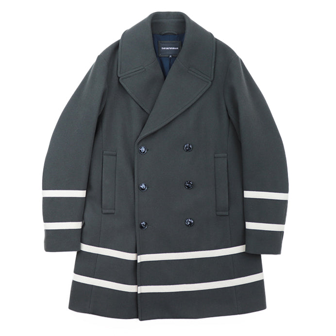 Emporio Armani pea coat 100% wool, 100% polyester khaki 6K1L80 1NYVZ mens 50 Used Authentic