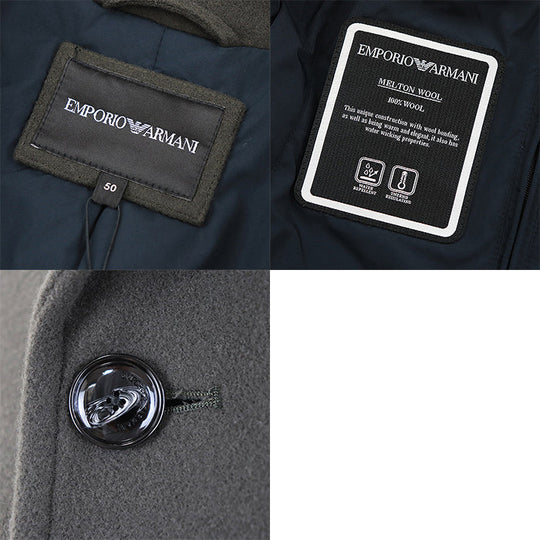 Emporio Armani pea coat 100% wool, 100% polyester khaki 6K1L80 1NYVZ mens 50 Used Authentic