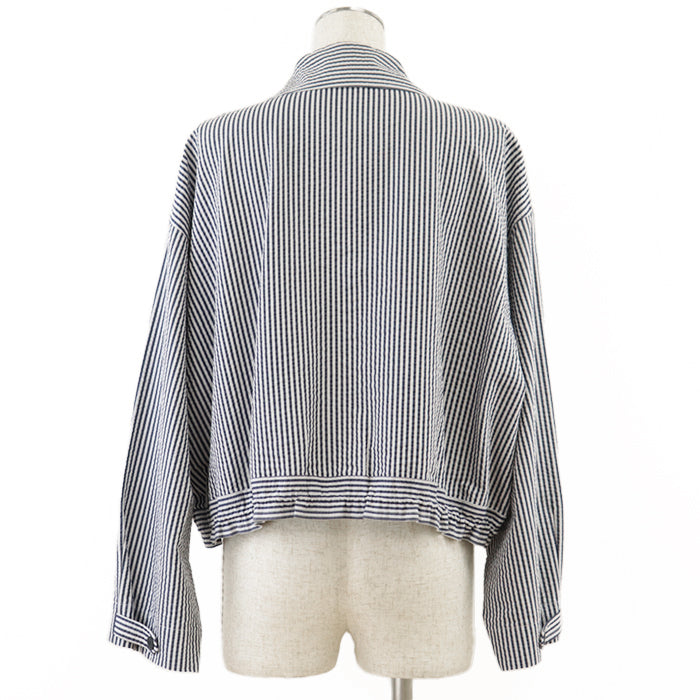HERMES Blouson [Outer material] 98% cotton, 2% polyurethane Navy white Women 36 Used Authentic