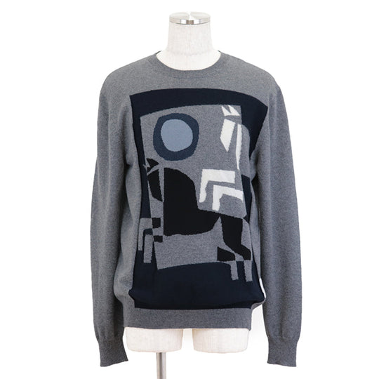 HERMES knit Cashmere 100% gray blue white mens XL Used Authentic