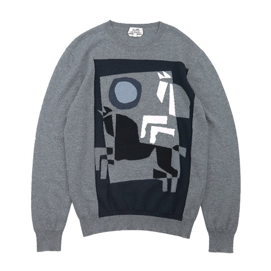 HERMES knit Cashmere 100% gray blue white mens XL Used Authentic