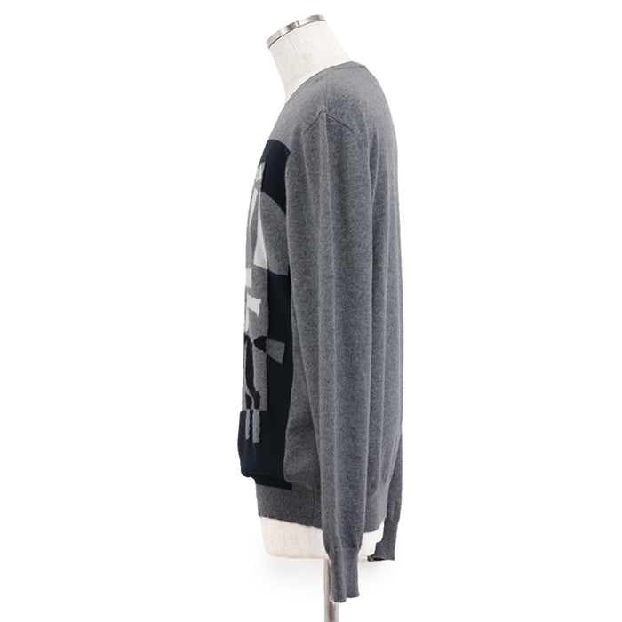 HERMES knit Cashmere 100% gray blue white mens XL Used Authentic