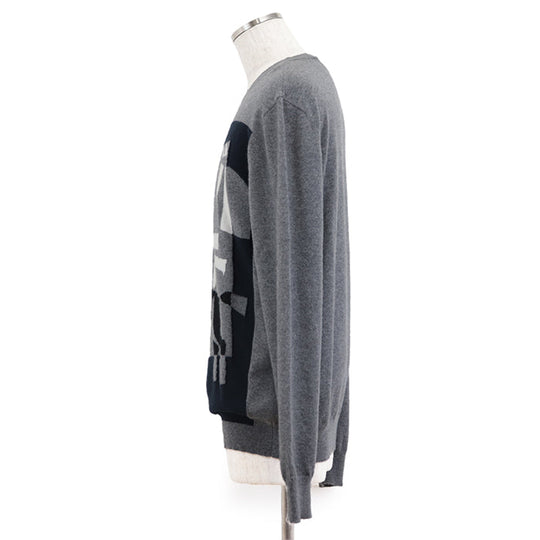 HERMES knit Cashmere 100% gray blue white mens XL Used Authentic