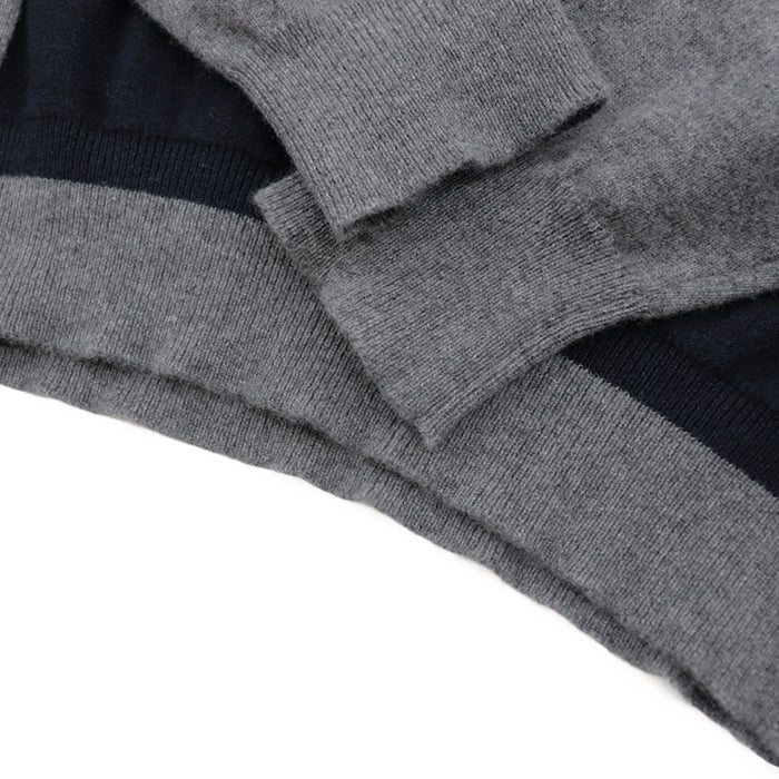 HERMES knit Cashmere 100% gray blue white mens XL Used Authentic