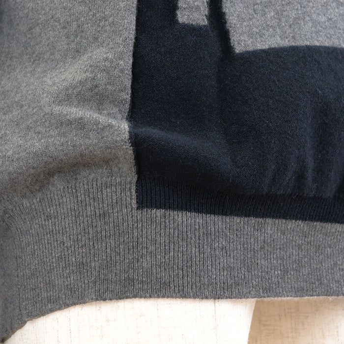 HERMES knit Cashmere 100% gray blue white mens XL Used Authentic