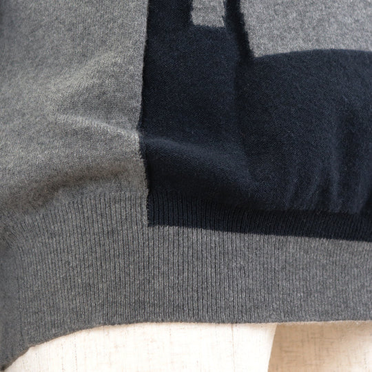 HERMES knit Cashmere 100% gray blue white mens XL Used Authentic