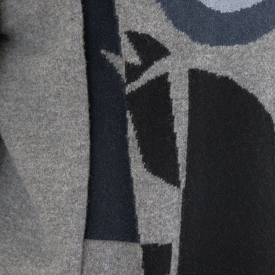 HERMES knit Cashmere 100% gray blue white mens XL Used Authentic