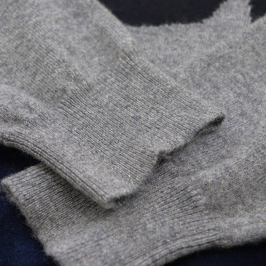 HERMES knit Cashmere 100% gray blue white mens XL Used Authentic