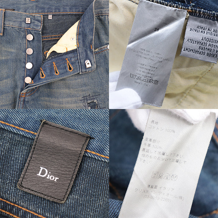Dior Pants 100% cotton [Leather part] 100% cowhide Indigo mens Used Authentic