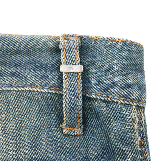 Dior Pants 100% cotton [Leather part] 100% cowhide Indigo mens Used Authentic