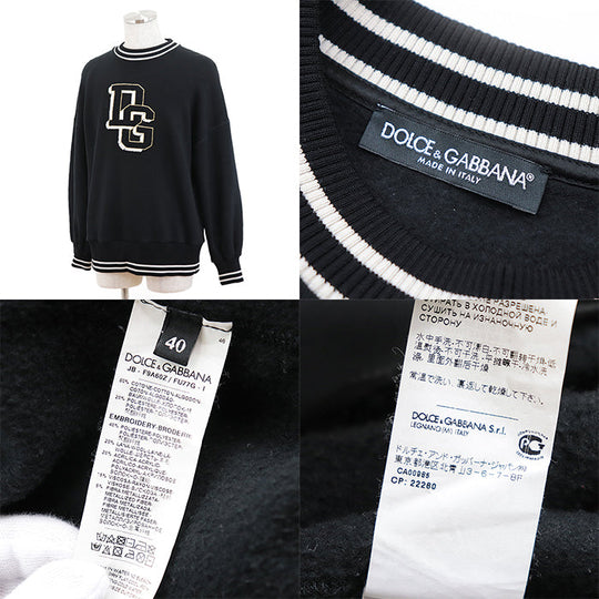 DOLCE&GABBANA sweat 80% cotton, 20% polyester, embroidery: 40% polyester, 20% wool, 20% acrylic, 15% viscose, 5% metal fiber black mens 40 Used Authentic