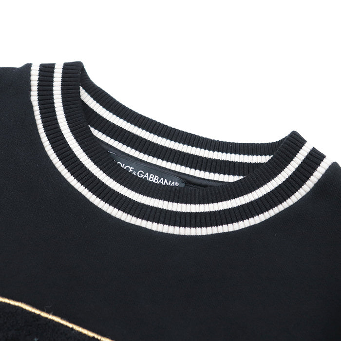 DOLCE&GABBANA sweat 80% cotton, 20% polyester, embroidery: 40% polyester, 20% wool, 20% acrylic, 15% viscose, 5% metal fiber black mens 40 Used Authentic