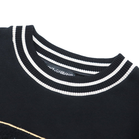 DOLCE&GABBANA sweat 80% cotton, 20% polyester, embroidery: 40% polyester, 20% wool, 20% acrylic, 15% viscose, 5% metal fiber black mens 40 Used Authentic