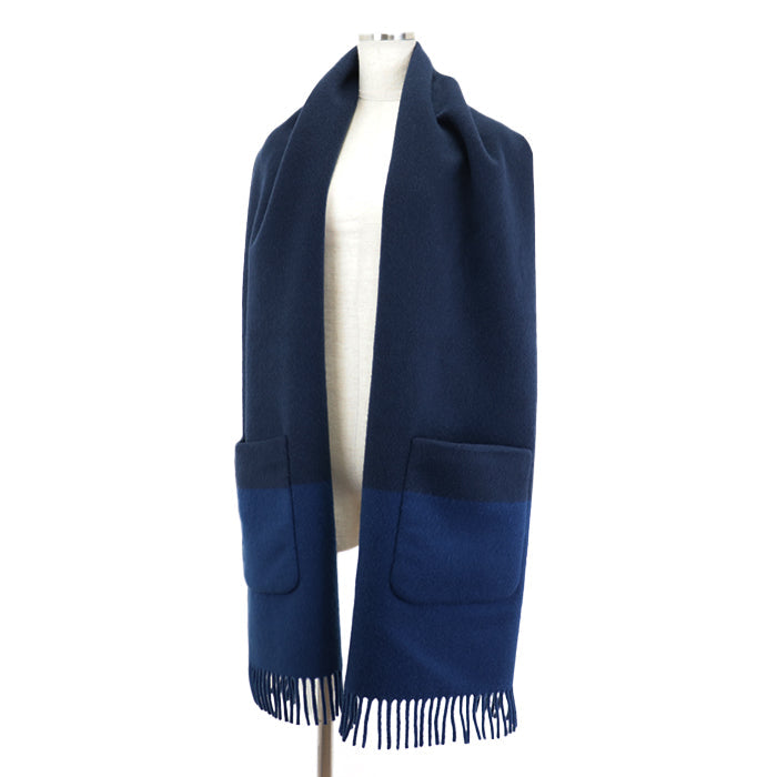 HERMES Scarf 100% cashmere, pocket lining: 100% silk Blue Navy Bicolor Alumet unisex(Unisex) Used Authentic