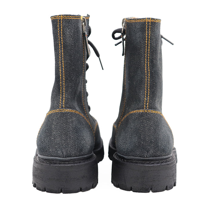 GUCCI boots 761989 denim black Side zip lace up Sherry line mens 6 1/2 Used Authentic