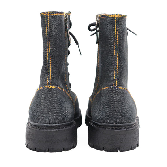 GUCCI boots 761989 denim black Side zip lace up Sherry line mens 6 1/2 Used Authentic