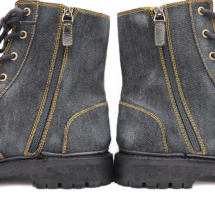 GUCCI boots 761989 denim black Side zip lace up Sherry line mens 6 1/2 Used Authentic