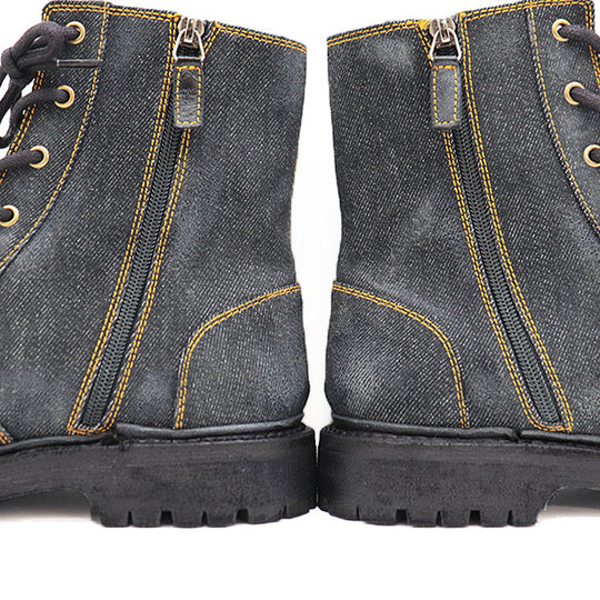GUCCI boots 761989 denim black Side zip lace up Sherry line mens 6 1/2 Used Authentic
