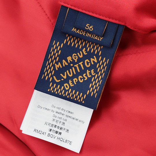 LOUIS VUITTON Blouson wool Red 2024FW Mixed Leather Varsity Blouson Stadium Jacket Resin Pearl LV Logo Wool Melton x Damier Embossed Leather Signature Embroidery Strass PA Patch Pharrell Williams Period 56