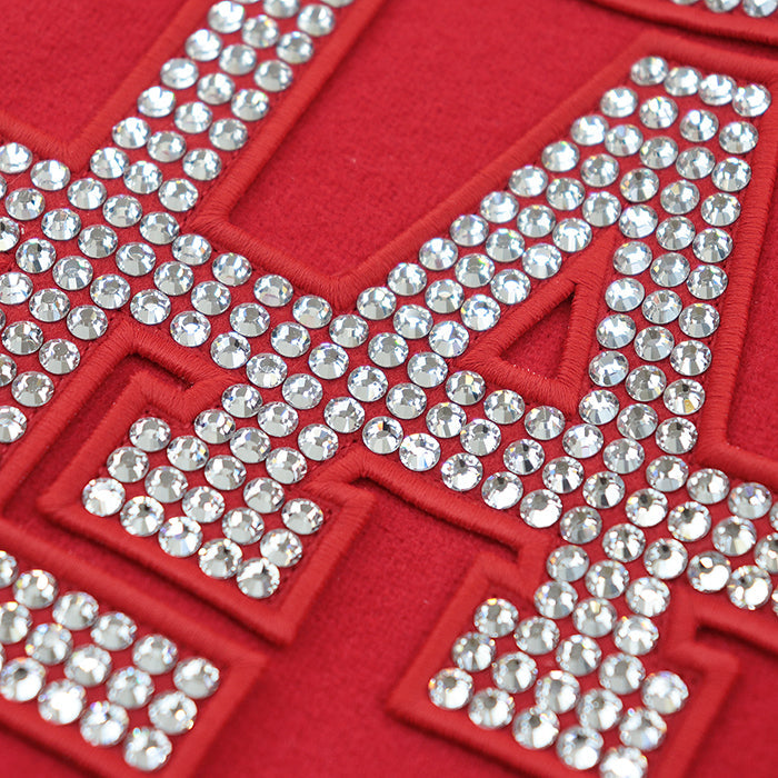 LOUIS VUITTON Blouson wool Red 2024FW Mixed Leather Varsity Blouson Stadium Jacket Resin Pearl LV Logo Wool Melton x Damier Embossed Leather Signature Embroidery Strass PA Patch Pharrell Williams Period 56