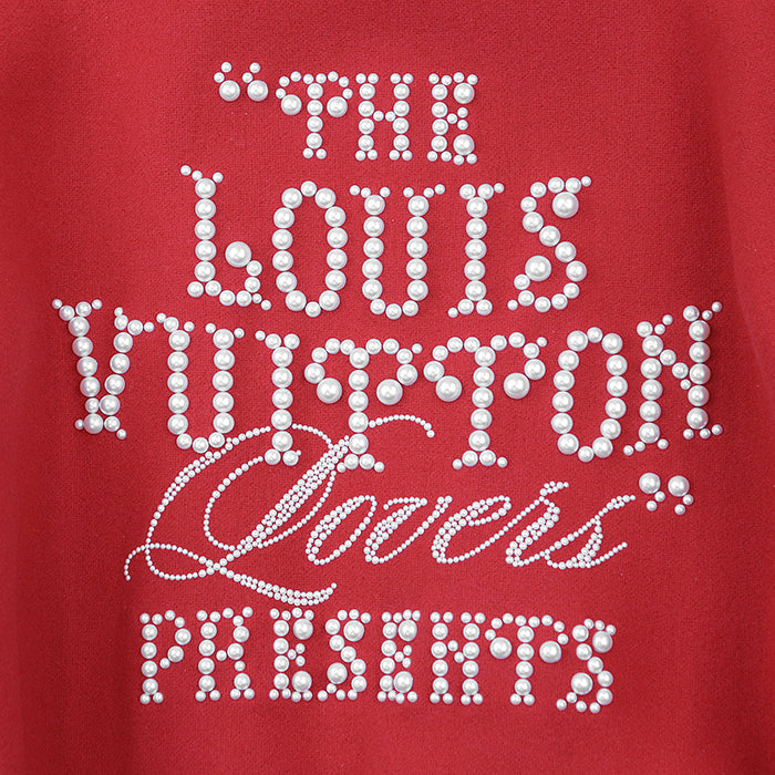 LOUIS VUITTON Blouson wool Red 2024FW Mixed Leather Varsity Blouson Stadium Jacket Resin Pearl LV Logo Wool Melton x Damier Embossed Leather Signature Embroidery Strass PA Patch Pharrell Williams Period 56