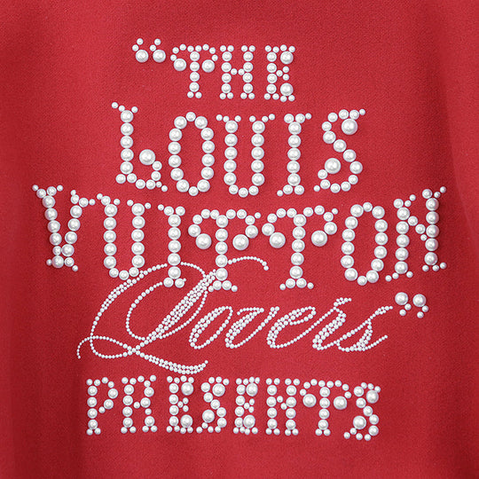 LOUIS VUITTON Blouson wool Red 2024FW Mixed Leather Varsity Blouson Stadium Jacket Resin Pearl LV Logo Wool Melton x Damier Embossed Leather Signature Embroidery Strass PA Patch Pharrell Williams Period 56