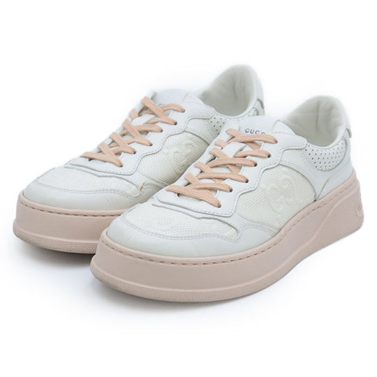 GUCCI sneakers 669582 leather cream GG emboss Women 36 1/2 Used Authentic