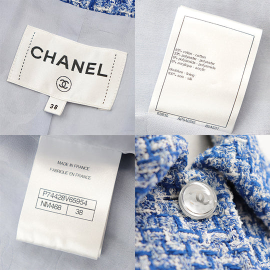 CHANEL Other outerwear [Outer material] 55% cotton, 33% polyester [Lining] 100% silk Blue, White P74428 Women 38 Used Authentic