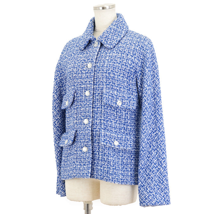 CHANEL Other outerwear [Outer material] 55% cotton, 33% polyester [Lining] 100% silk Blue, White P74428 Women 38 Used Authentic