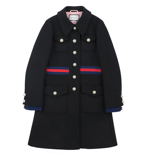 GUCCI coat Belt: 58% rayon, 38% cotton, 4% polyester [Outer fabric] 100% wool [Lining] 71% acetate, 29% silk [Other fabric] 50% rayon, 50% cotton black red blue 448610 ZHW03 Women 40 Used Authentic