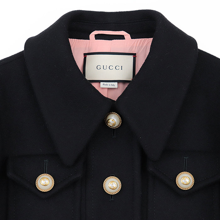 GUCCI coat Belt: 58% rayon, 38% cotton, 4% polyester [Outer fabric] 100% wool [Lining] 71% acetate, 29% silk [Other fabric] 50% rayon, 50% cotton black red blue 448610 ZHW03 Women 40 Used Authentic