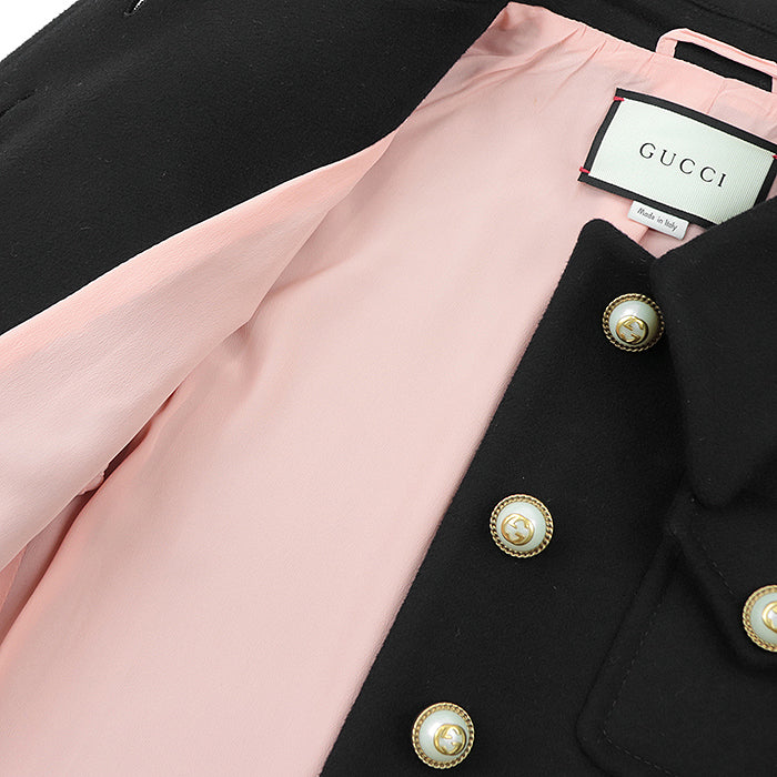 GUCCI coat Belt: 58% rayon, 38% cotton, 4% polyester [Outer fabric] 100% wool [Lining] 71% acetate, 29% silk [Other fabric] 50% rayon, 50% cotton black red blue 448610 ZHW03 Women 40 Used Authentic
