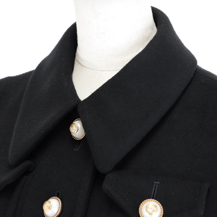 GUCCI coat Belt: 58% rayon, 38% cotton, 4% polyester [Outer fabric] 100% wool [Lining] 71% acetate, 29% silk [Other fabric] 50% rayon, 50% cotton black red blue 448610 ZHW03 Women 40 Used Authentic