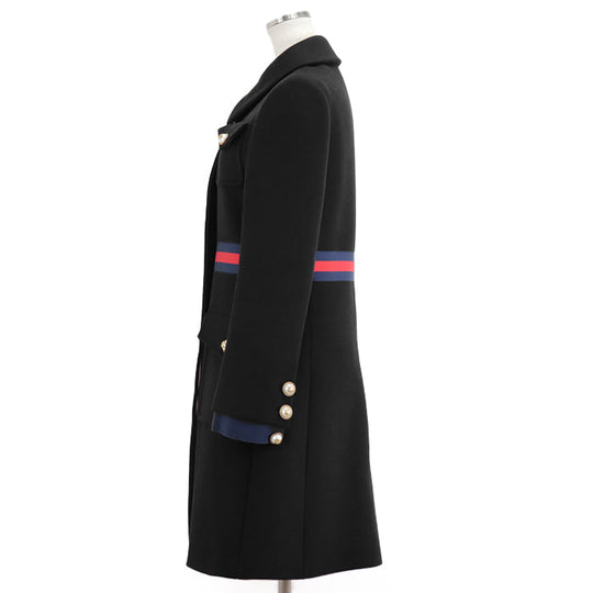 GUCCI coat Belt: 58% rayon, 38% cotton, 4% polyester [Outer fabric] 100% wool [Lining] 71% acetate, 29% silk [Other fabric] 50% rayon, 50% cotton black red blue 448610 ZHW03 Women 40 Used Authentic