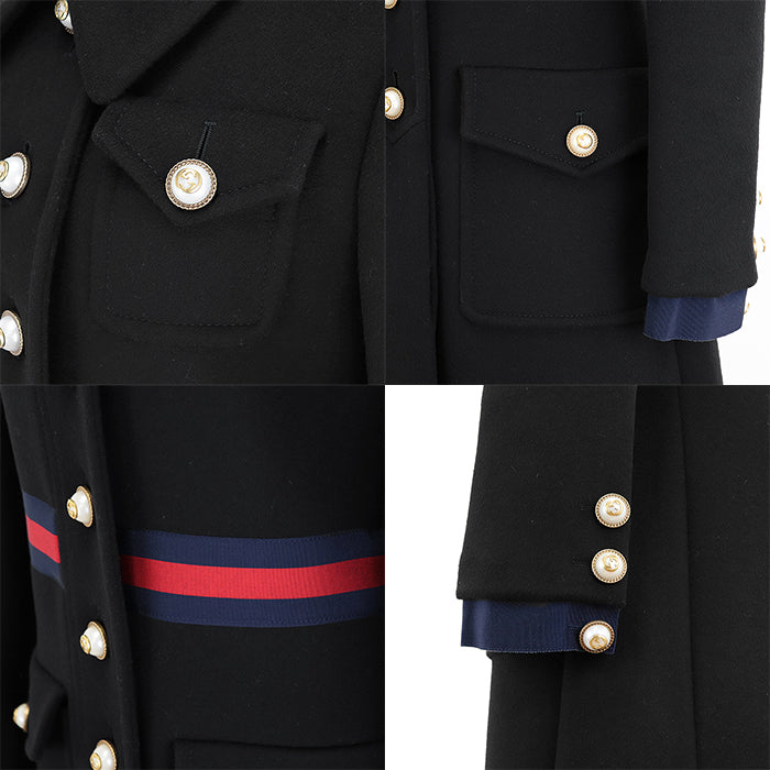 GUCCI coat Belt: 58% rayon, 38% cotton, 4% polyester [Outer fabric] 100% wool [Lining] 71% acetate, 29% silk [Other fabric] 50% rayon, 50% cotton black red blue 448610 ZHW03 Women 40 Used Authentic