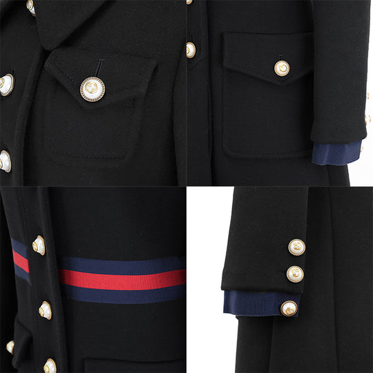 GUCCI coat Belt: 58% rayon, 38% cotton, 4% polyester [Outer fabric] 100% wool [Lining] 71% acetate, 29% silk [Other fabric] 50% rayon, 50% cotton black red blue 448610 ZHW03 Women 40 Used Authentic