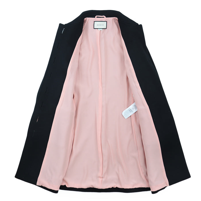 GUCCI coat Belt: 58% rayon, 38% cotton, 4% polyester [Outer fabric] 100% wool [Lining] 71% acetate, 29% silk [Other fabric] 50% rayon, 50% cotton black red blue 448610 ZHW03 Women 40 Used Authentic