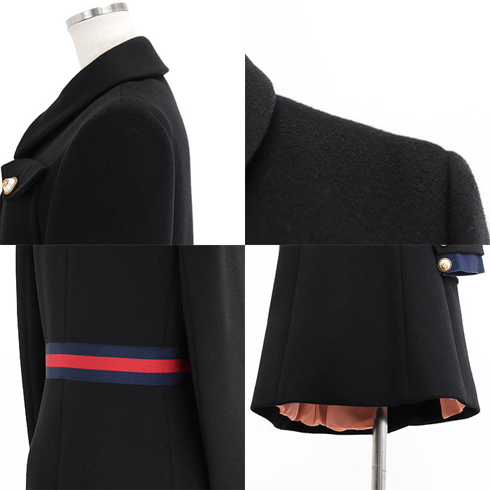 GUCCI coat Belt: 58% rayon, 38% cotton, 4% polyester [Outer fabric] 100% wool [Lining] 71% acetate, 29% silk [Other fabric] 50% rayon, 50% cotton black red blue 448610 ZHW03 Women 40 Used Authentic