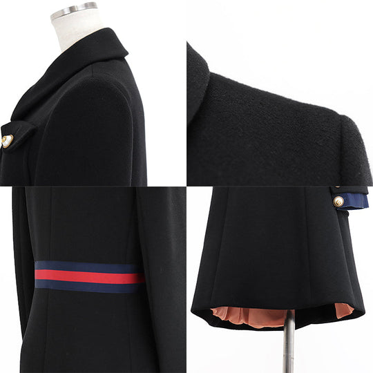 GUCCI coat Belt: 58% rayon, 38% cotton, 4% polyester [Outer fabric] 100% wool [Lining] 71% acetate, 29% silk [Other fabric] 50% rayon, 50% cotton black red blue 448610 ZHW03 Women 40 Used Authentic