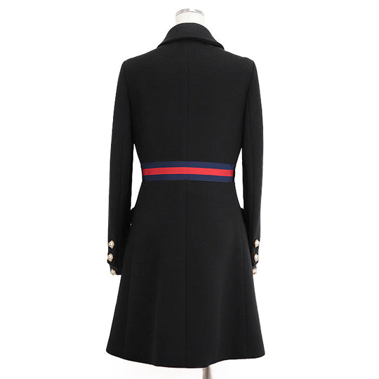 GUCCI coat Belt: 58% rayon, 38% cotton, 4% polyester [Outer fabric] 100% wool [Lining] 71% acetate, 29% silk [Other fabric] 50% rayon, 50% cotton black red blue 448610 ZHW03 Women 40 Used Authentic