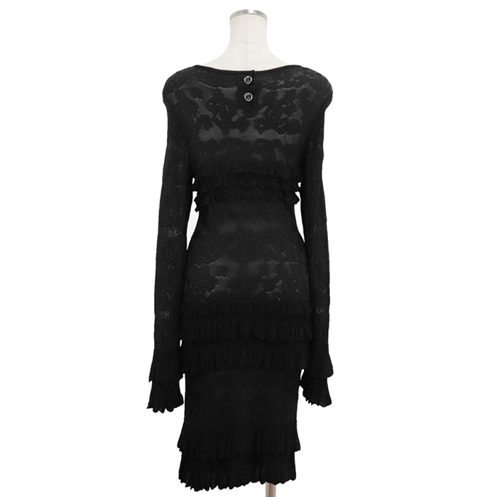 CHANEL one piece 100% viscose black P63292 Women 38 Used Authentic