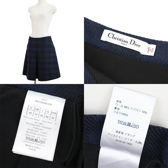 Christian Dior skirt [Outer material] 90% wool, 10% nylon [Lining] 100% silk blue-black 7H21304A1152 Women 42 Used Authentic