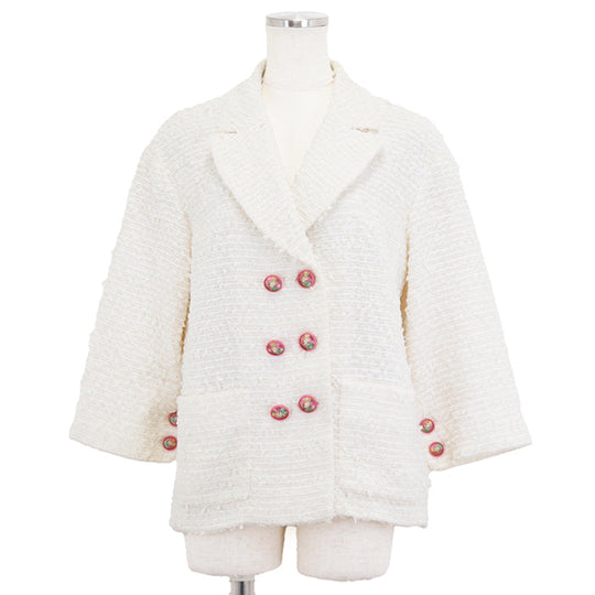 CHANEL Other outerwear [Outer material] 58% nylon, 31% cotton [Lining] 100% silk Ivory Jacket P56048 Women 40 Used Authentic