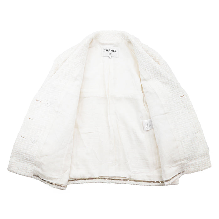 CHANEL Other outerwear [Outer material] 58% nylon, 31% cotton [Lining] 100% silk Ivory Jacket P56048 Women 40 Used Authentic