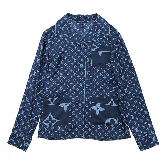 LOUIS VUITTON Long sleeve shirt 100% silk Navy, Light Blue RW222W PR0 FNBL50 Women 36 Used Authentic