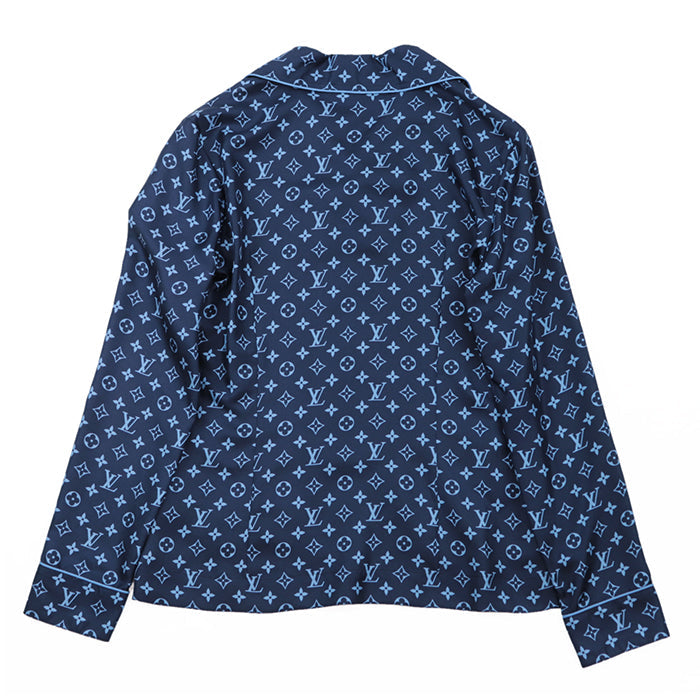 LOUIS VUITTON Long sleeve shirt 100% silk Navy, Light Blue RW222W PR0 FNBL50 Women 36 Used Authentic