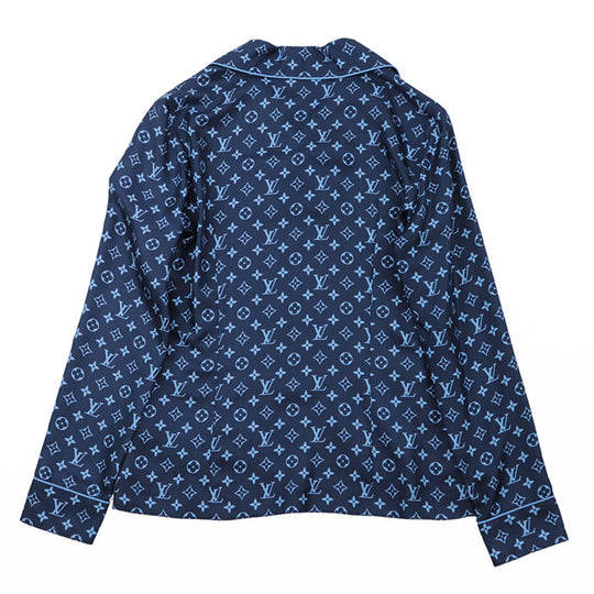 LOUIS VUITTON Long sleeve shirt 100% silk Navy, Light Blue RW222W PR0 FNBL50 Women 36 Used Authentic